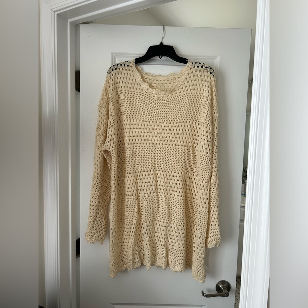 Women’s Cream Open Knit swim cover up